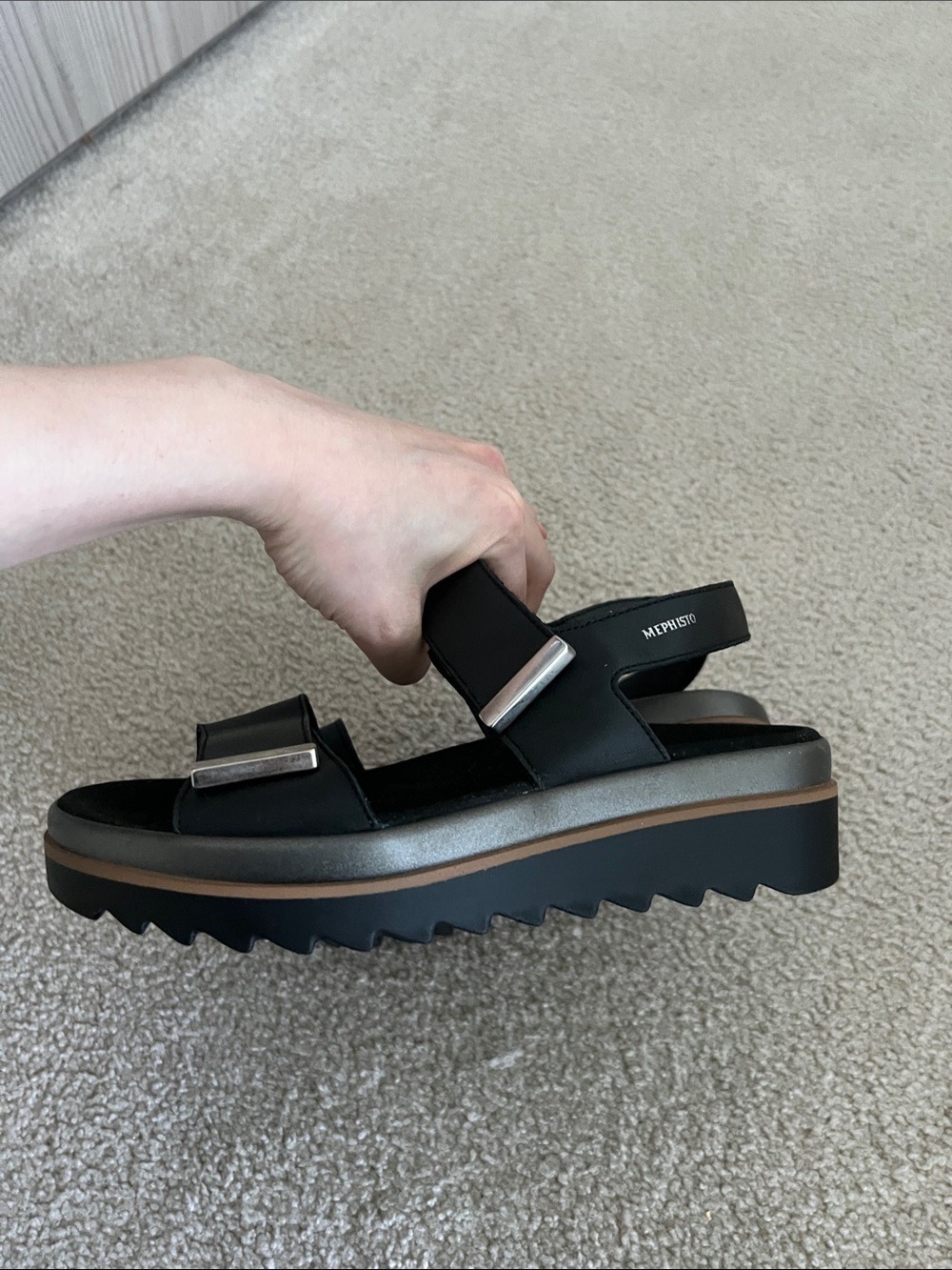 Mephisto Black Leather Buckle Sling Sandals - Picture 6 of 9
